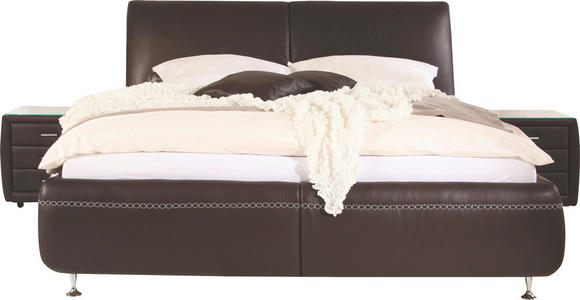POLSTERBETT 160/200 cm - Chromfarben/Braun, Design, Leder/Metall (160/200cm) - Dieter Knoll