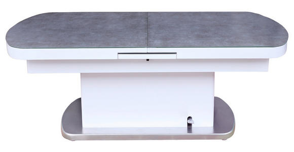 COUCHTISCH ESG 135-160/75/51 cm oval Grau, Weiß, Edelstahlfarben  - Edelstahlfarben/Weiß, Design, Glas/Holzwerkstoff (135-160/75/51cm) - Novel