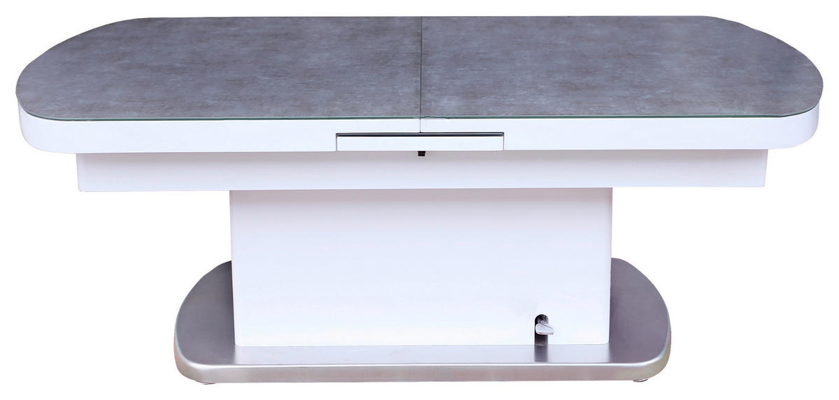 COUCHTISCH ESG 135-160/75/51 cm oval Grau, Weiß, Edelstahlfarben  - Edelstahlfarben/Weiß, Design, Glas/Holzwerkstoff (135-160/75/51cm) - Novel