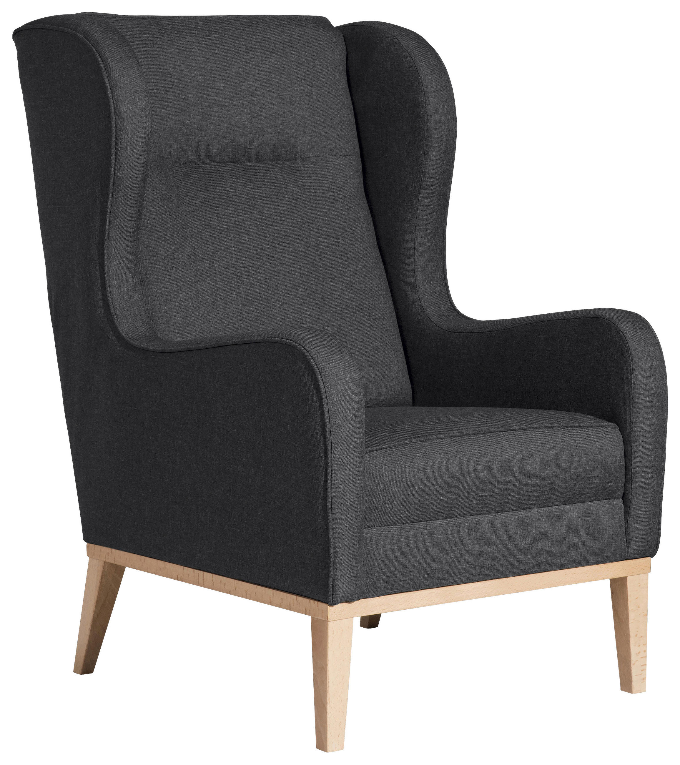 OHRENSESSEL in Flachgewebe Graphitfarben  - Graphitfarben/Naturfarben, Konventionell, Holz/Textil (66/104/78cm) - Max Winzer