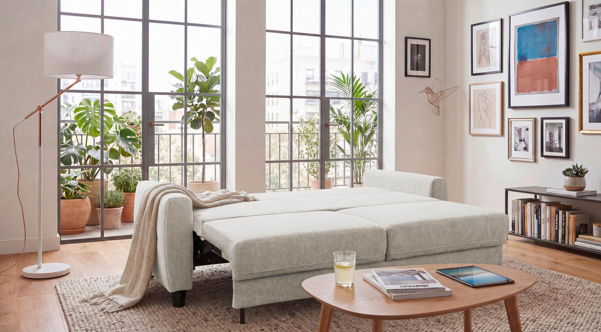 SCHLAFSOFA Webstoff Perlmutt  - Perlmutt/Schwarz, Modern, Holz/Textil (192/83/99cm) - MID.YOU