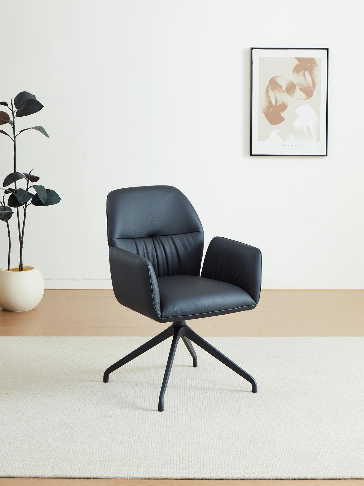 ARMLEHNSTUHL  Sitzfläche 360° drehbar, automatische Rückholfunktion  Echtleder  - Schwarz, Design, Leder/Metall (62/89/63cm) - Dieter Knoll