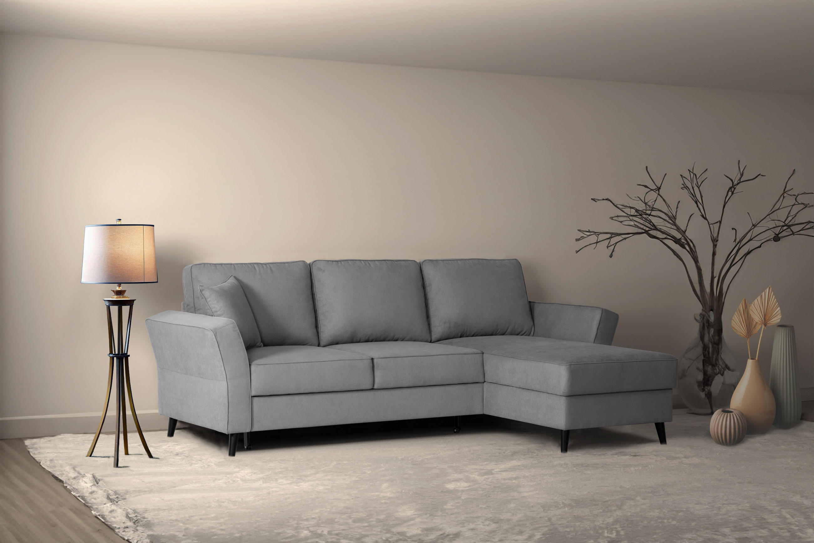 ECKSOFA Grau Velours  - Schwarz/Grau, KONVENTIONELL, Holz/Textil (244/159cm) - Carryhome