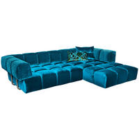 ECKSOFA in Velours Blau  310/215 cm  - Blau/Schwarz, Trend, Kunststoff/Textil (310/215cm) - Bretz
