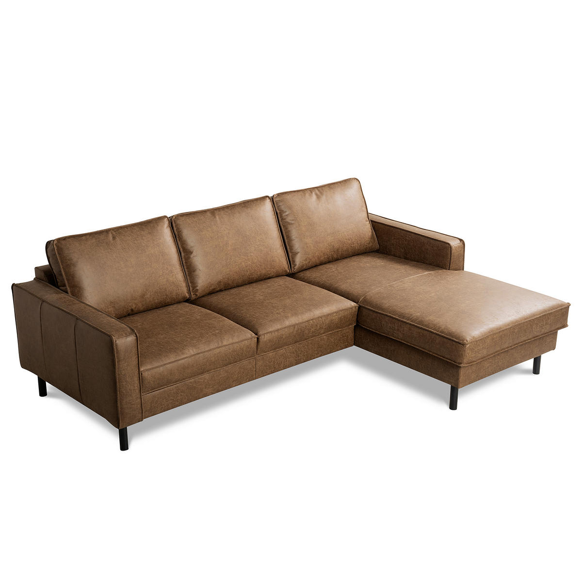 ECKSOFA Braun Echtleder Lederlook Rücken echt  - Schwarz/Braun, Design, Leder/Textil (166/238cm) - Livetastic