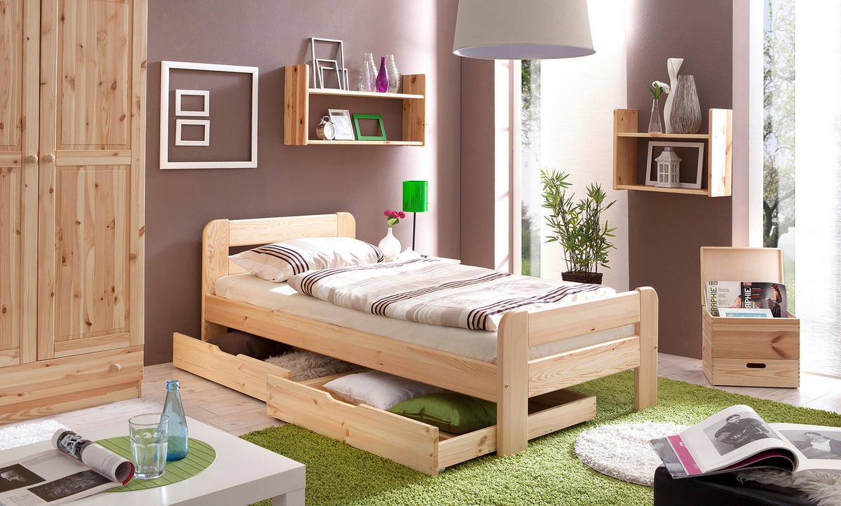 BETT 90/200 cm  in Kieferfarben  - Kieferfarben, Natur, Holz (90/200cm) - MID.YOU