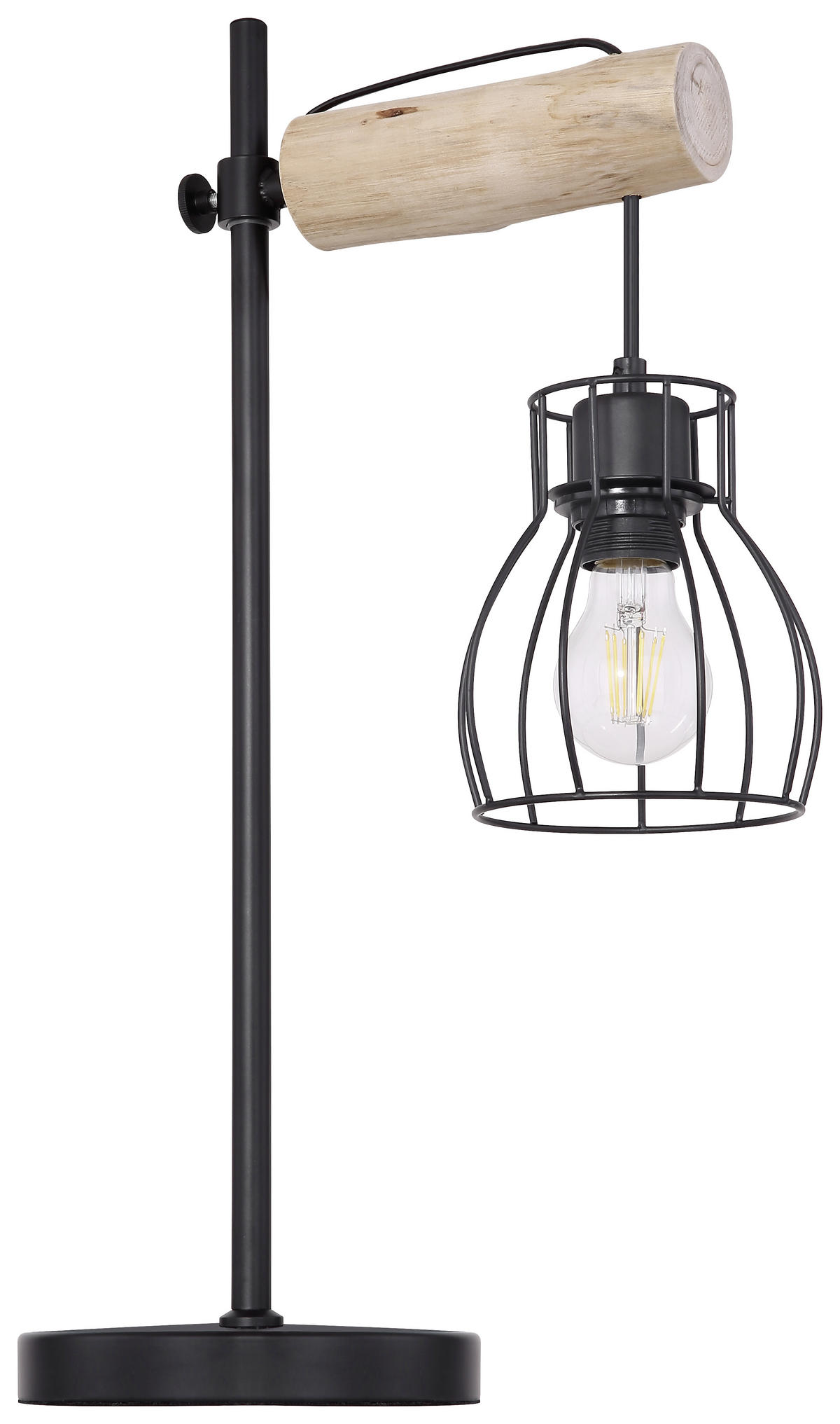 STOLNÍ LAMPA, E27, 33/55 cm  - černá/přírodní barvy, Design, kov/dřevo (33/55cm)