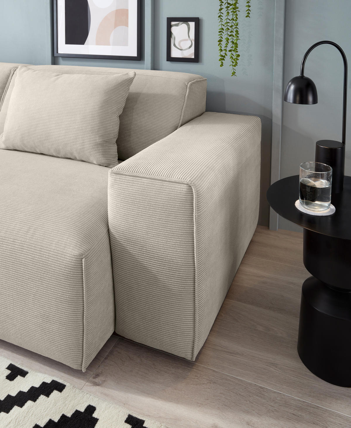 3-SITZER-SOFA in Cord Sandfarben  - Sandfarben/Schwarz, Design, Kunststoff/Textil (236/71/101cm) - Pure Home Lifestyle
