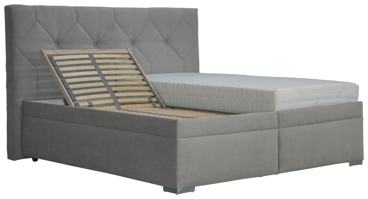 KÁRPITOZOTT ÁGY 160/200 cm  ezüst  - ezüst/szürke, Basics, fa (160/200cm) - Cantus