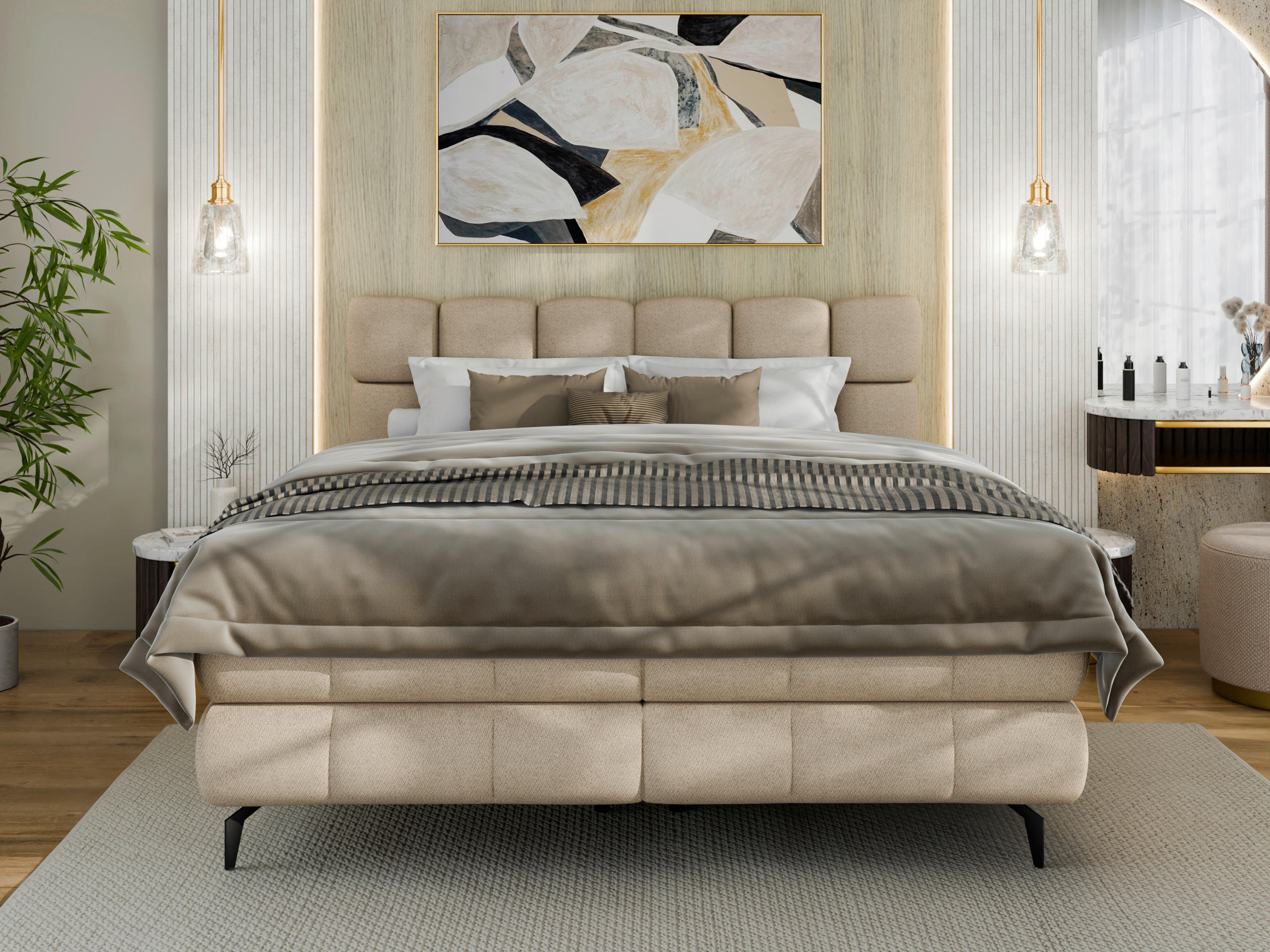 BOXBETT 180/200 cm in Beige - Beige/Schwarz, Trend, Textil/Metall (180/200cm) - Esposa