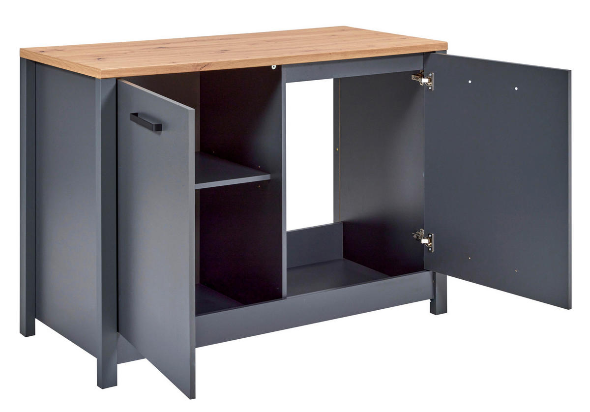 MINIKÜCHE  130/92/60 cm  in Anthrazit, Eiche Artisan  - Anthrazit/Schwarz, MODERN, Glas/Holzwerkstoff (130/92/60cm) - home24