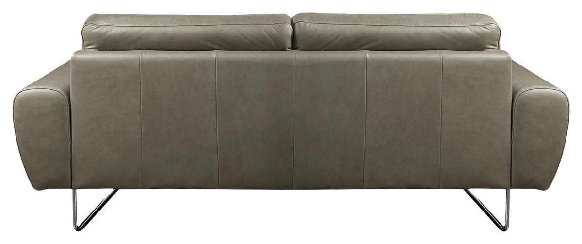 3-SITZER-SOFA Echtleder Grau  - Chromfarben/Grau, Design, Leder/Metall (207/85/92cm) - Livetastic