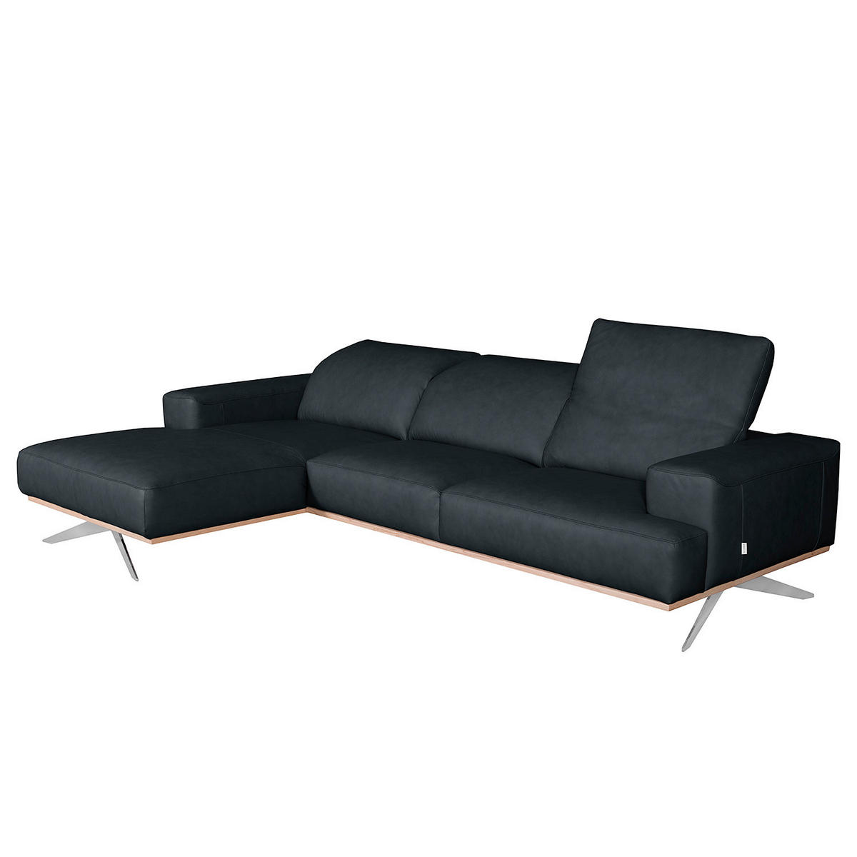 ECKSOFA Echtleder Blau  - Chromfarben/Blau, Design, Leder/Metall (187/295cm) - Livetastic