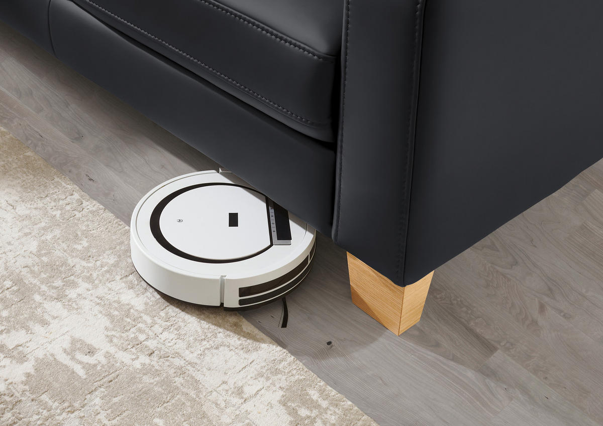 ECKSOFA in Echtleder Anthrazit  235/257 cm  - Eiche Bianco/Anthrazit, Natur, Leder/Holz (235/257cm) - Valdera