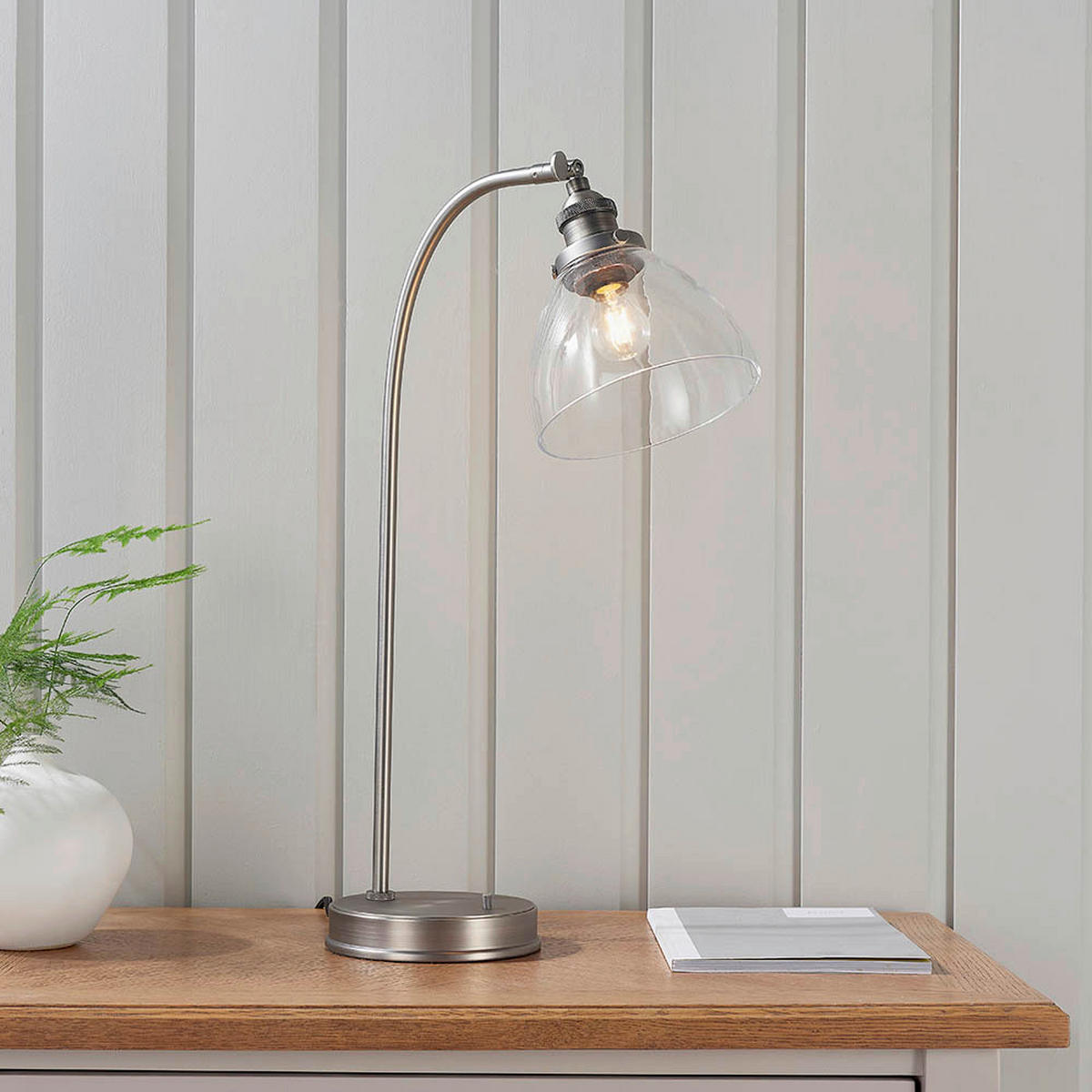 TISCHLEUCHTE 15/53 cm   - Klar/Grau, KONVENTIONELL, Glas/Metall (15/53cm)