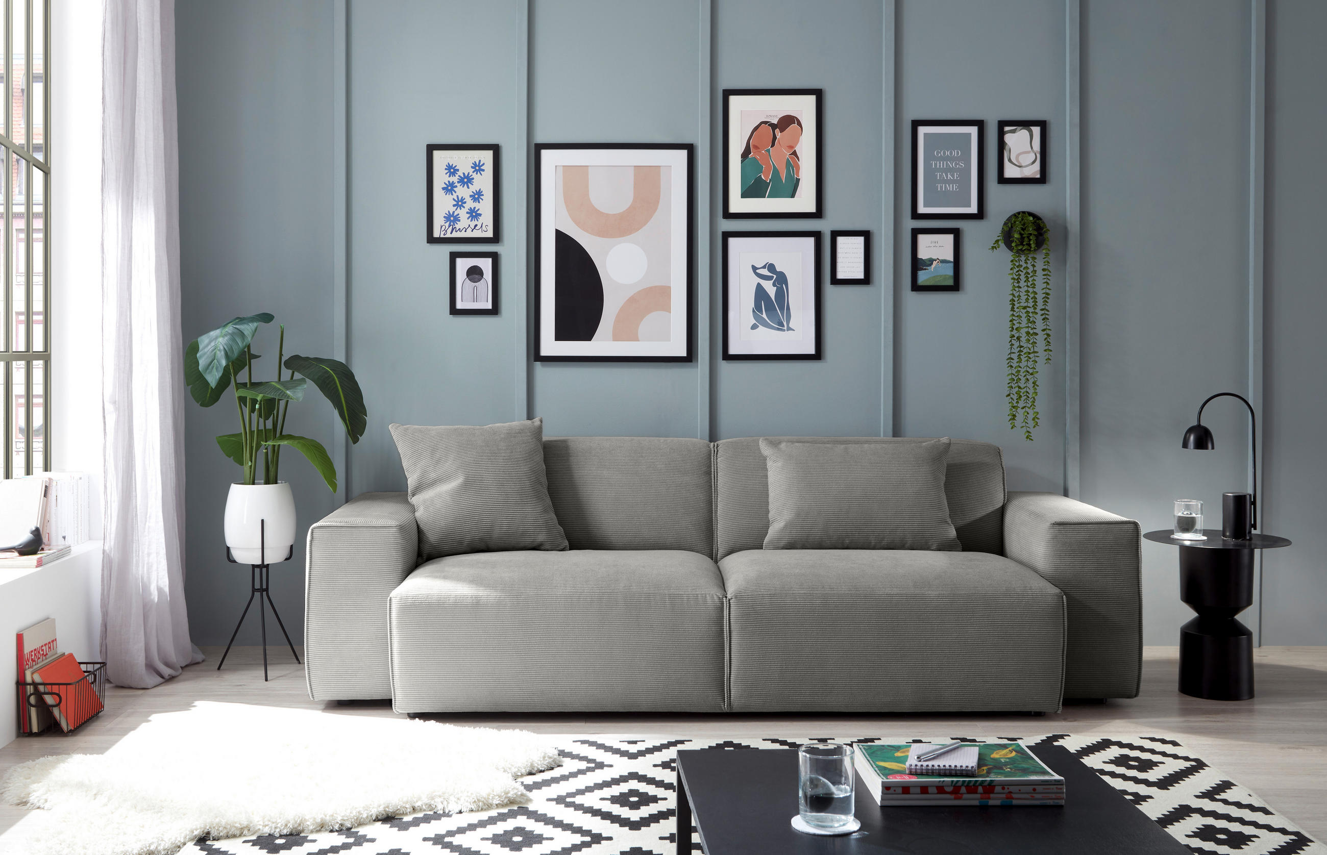 3-SITZER-SOFA Cord Grau  - Schwarz/Grau, Design, Kunststoff/Textil (236/71/101cm) - Pure Home Lifestyle