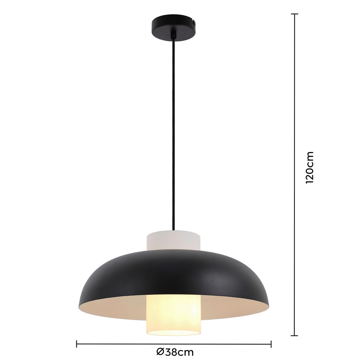 HÄNGELEUCHTE 38/120 cm  - Schwarz/Weiß, Trend, Glas/Metall (38/120cm) - Collet's Monde