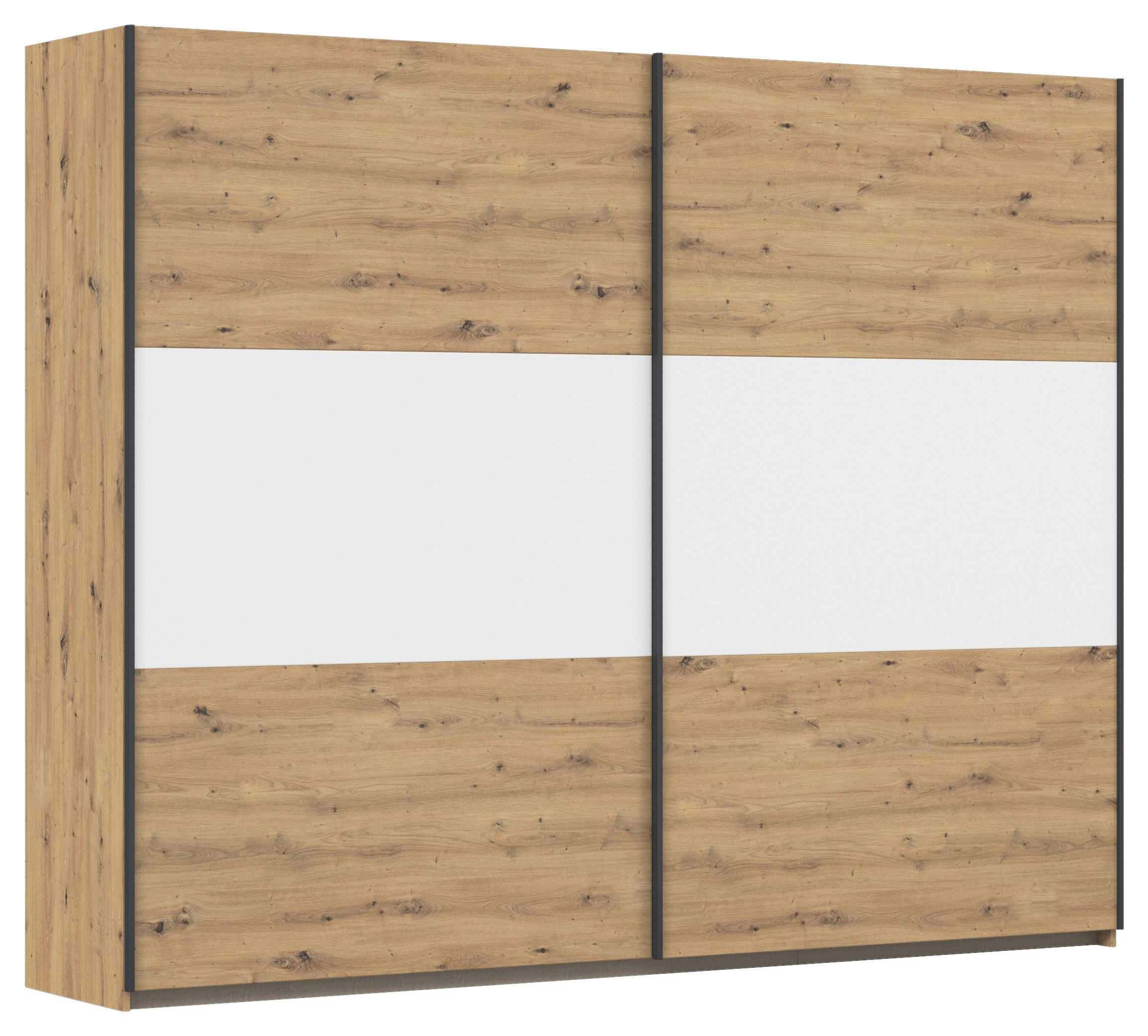 SCHWEBETÜRENSCHRANK 261/210/59 cm 2-türig Weiß, Alufarben, Eiche Artisan  - Alufarben/Weiß, MODERN, Holzwerkstoff/Metall (261/210/59cm) - Rauch Möbel