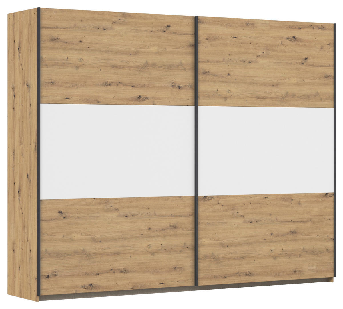 SCHWEBETÜRENSCHRANK in Weiss, Alufarben, Eiche Artisan  - Weiss/Alufarben, Modern, Holzwerkstoff/Metall (261/210/59cm) - Rauch Möbel