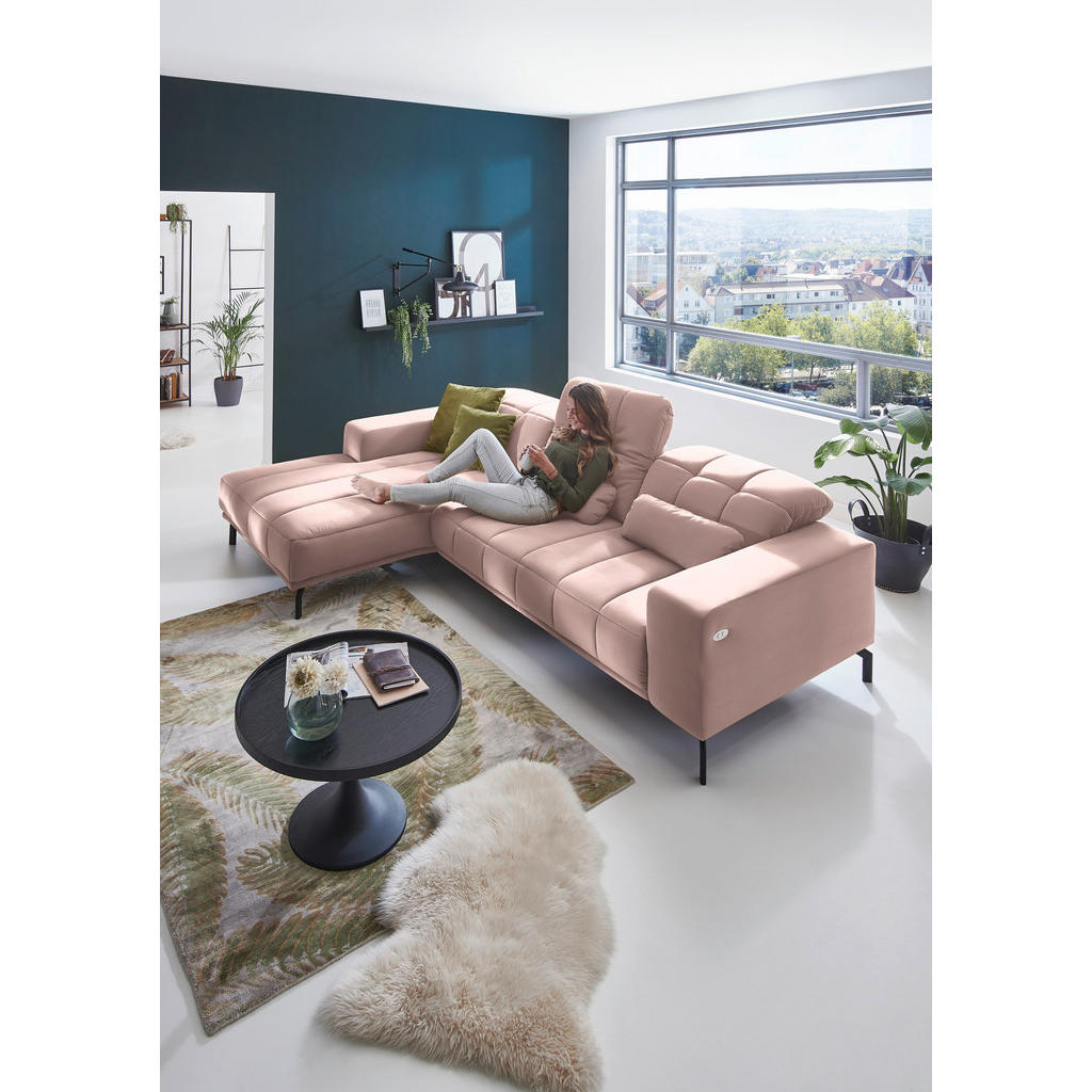 Thumbnail - Beldomo Style Ecksofa, Rosa, Textil, 5-Sitzer, Ottomane links, L-Form, 293x195 cm, Goldenes M, Stoffauswahl, seitenverke...