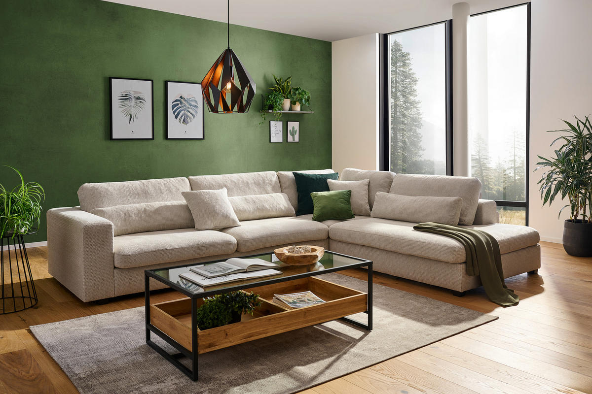 ECKSOFA in Chenille Greige  - Greige/Schwarz, Konventionell, Kunststoff/Textil (314/250cm) - Carryhome