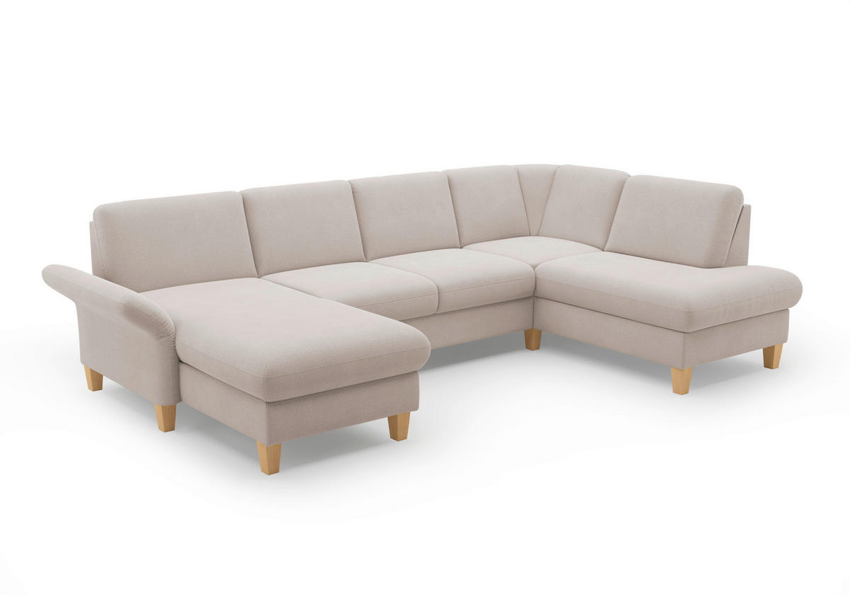 WOHNLANDSCHAFT Greige Flachgewebe  - Greige/Eichefarben, KONVENTIONELL, Holz/Textil (164/314/195cm) - Sit & More