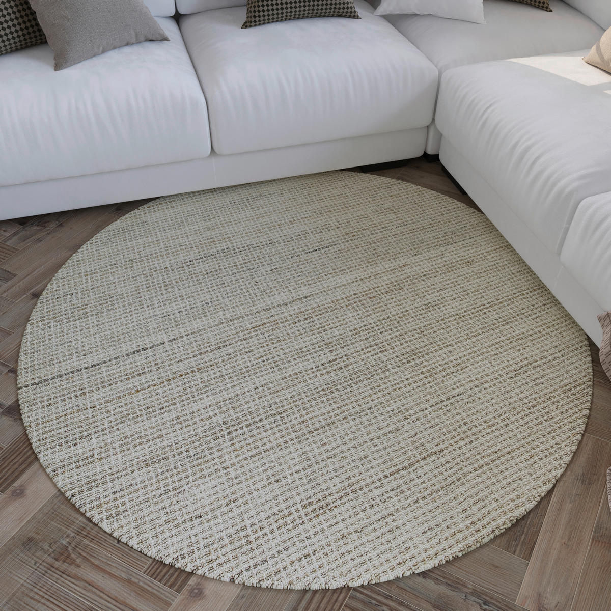 FLACHWEBETEPPICH  Wohnzimmer 180 cm Hamptons FOURTEEN Greige rund  - Greige, Basics, Textil (180cm) - WECON HOME