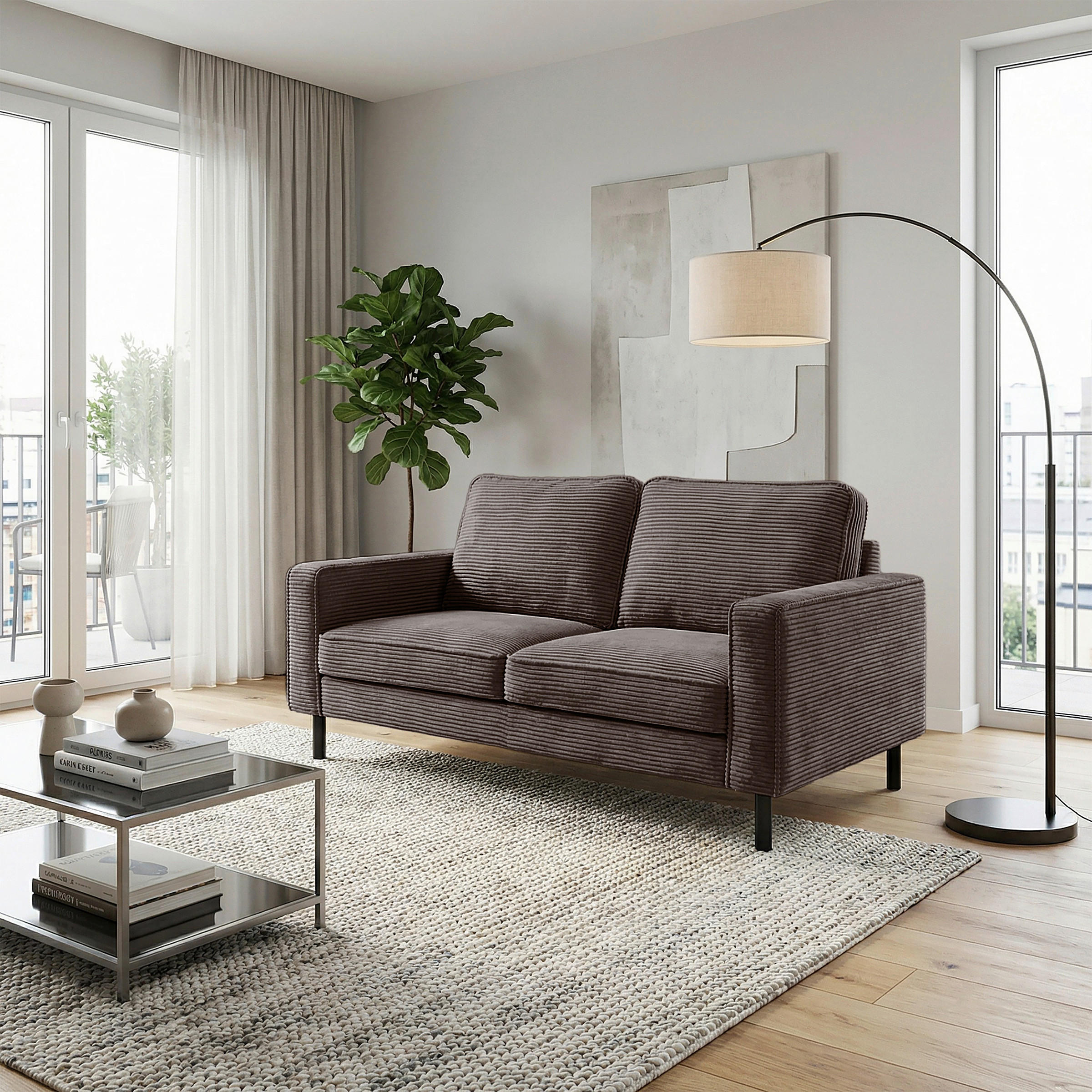 2-SITZER-SOFA Cord Taupe  - Taupe/Schwarz, Design, Textil/Metall (148/85/92cm) - Livetastic