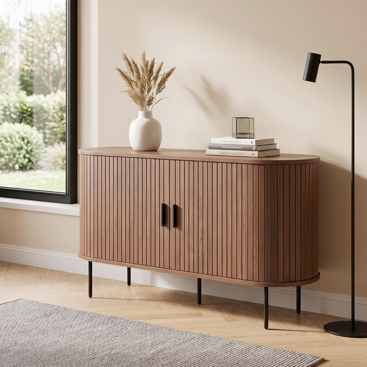 SIDEBOARD  140/76/40 cm  - Walnussfarben/Schwarz, Design, Holzwerkstoff/Metall (140/76/40cm) - Livetastic
