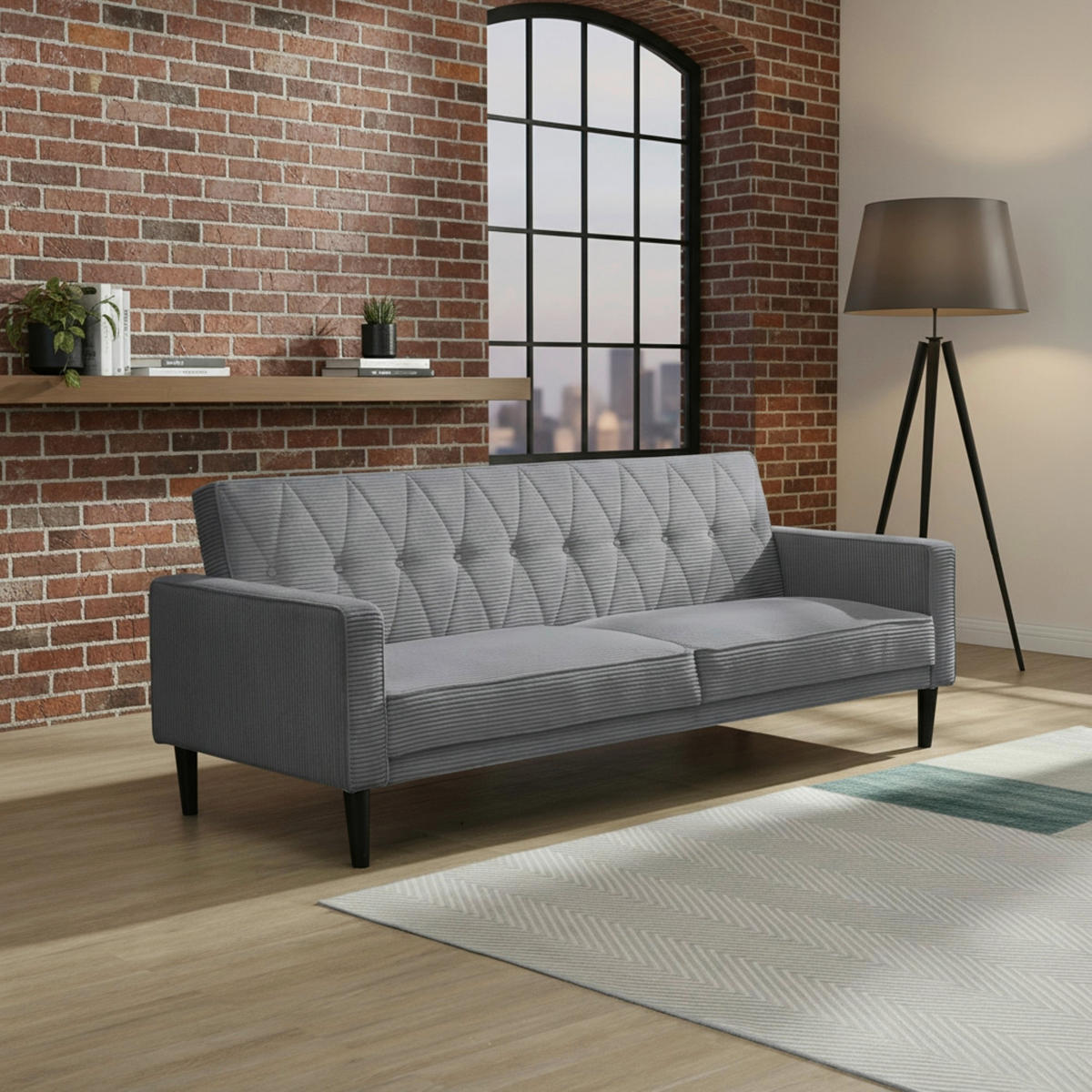 SCHLAFSOFA Cord Grau  - Braun/Grau, Basics, Holz/Textil (213/81/86cm) - Livetastic