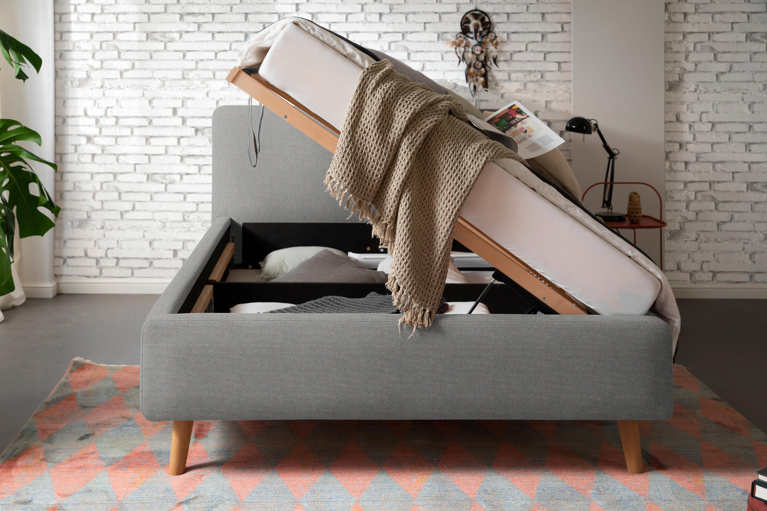 POLSTERBETT Lattenrost, Bettkasten 140/200 cm  in Grau  - Eichefarben/Birkefarben, Design, Holz/Textil (140/200cm) - Xora