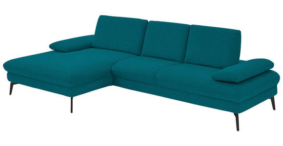 ECKSOFA in Chenille, Mikrofaser Petrol 157/299 cm - Petrol/Schwarz, Design, Textil/Metall (157/299cm) - Dieter Knoll