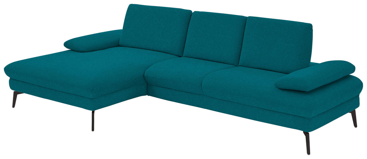 ECKSOFA in Chenille, Mikrofaser Petrol  - Petrol/Schwarz, Design, Textil/Metall (157/299cm) - Dieter Knoll