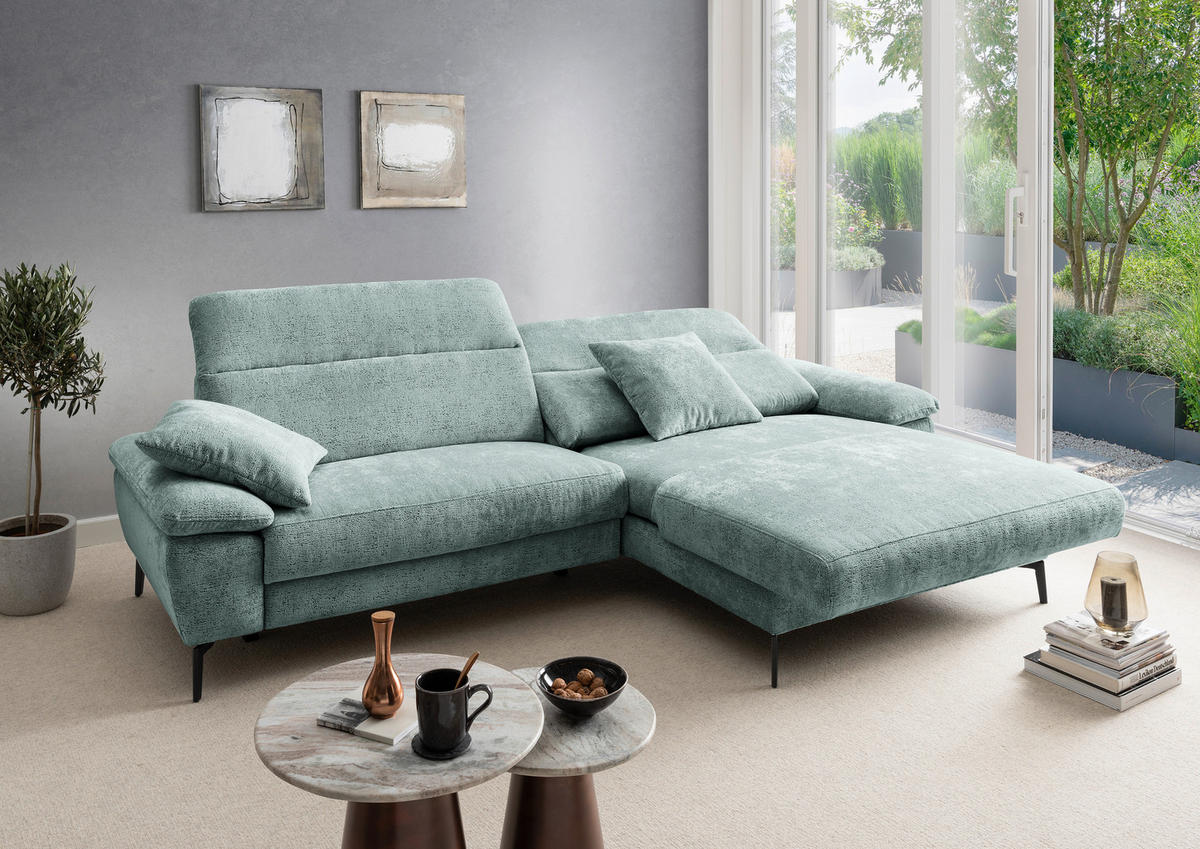 ECKSOFA CANCELLI Chenille Zierkissen, Relaxfunktion  - Schwarz, KONVENTIONELL, Textil/Metall (300/178cm) - Livetastic