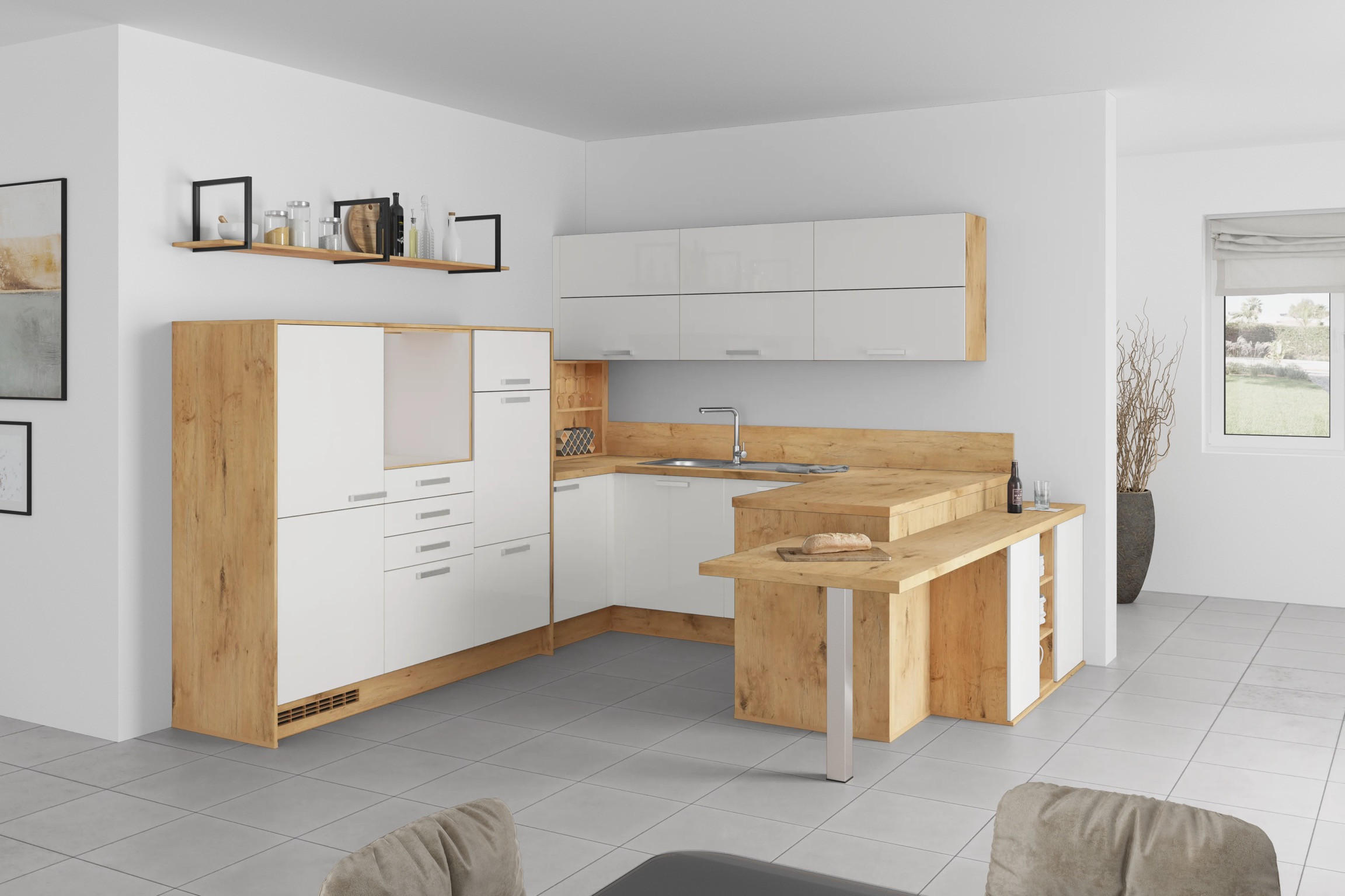 U-Küche Ip4050 Weiß/ Eiche 298x294x255 cm ohne Geräte