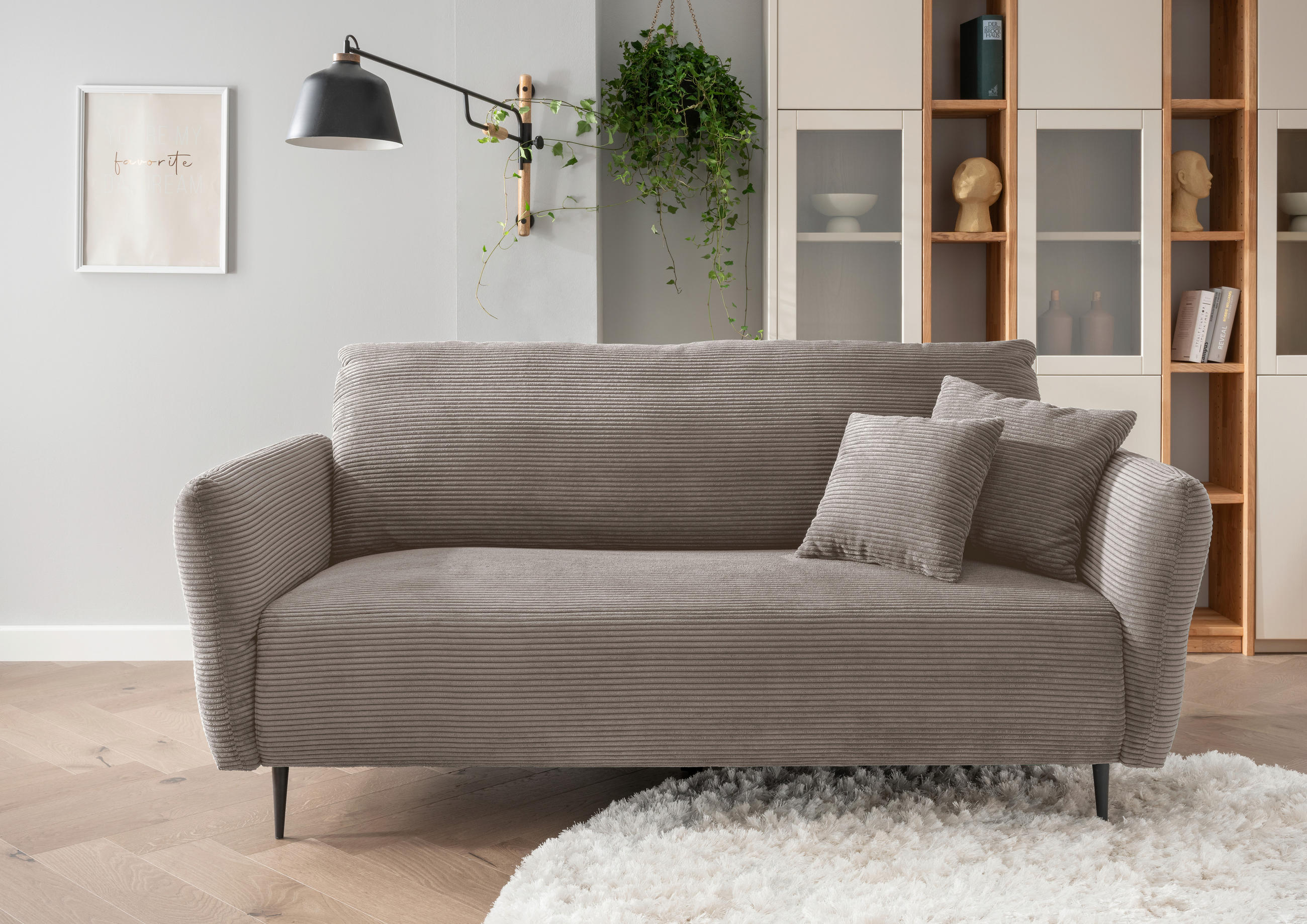 3-SITZER-SOFA in Cord Graubraun - Graubraun/Schwarz, Design, Textil/Metall (201/97/102cm) - Livetastic