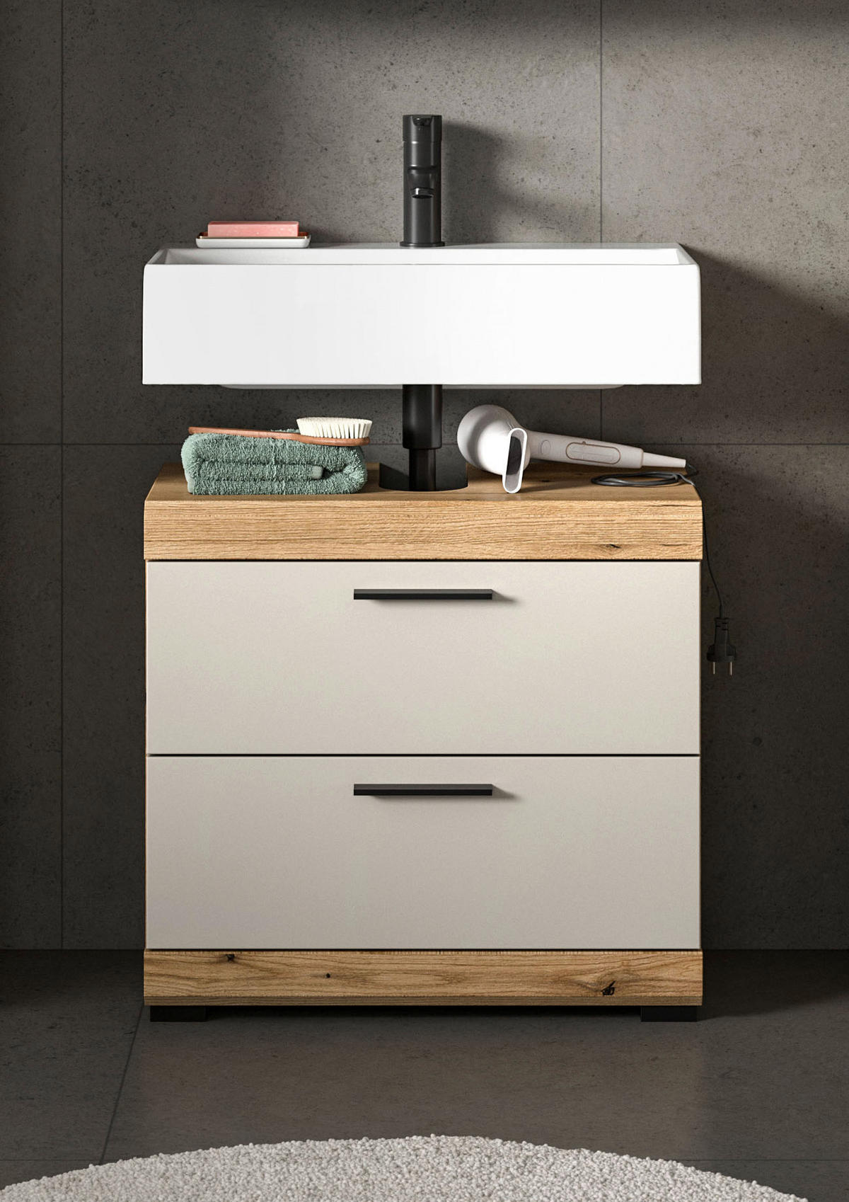 WASCHBECKENUNTERSCHRANK 60/56/34 cm  - Kaschmir/Schwarz, MODERN, Holzwerkstoff/Kunststoff (60/56/34cm) - MID.YOU