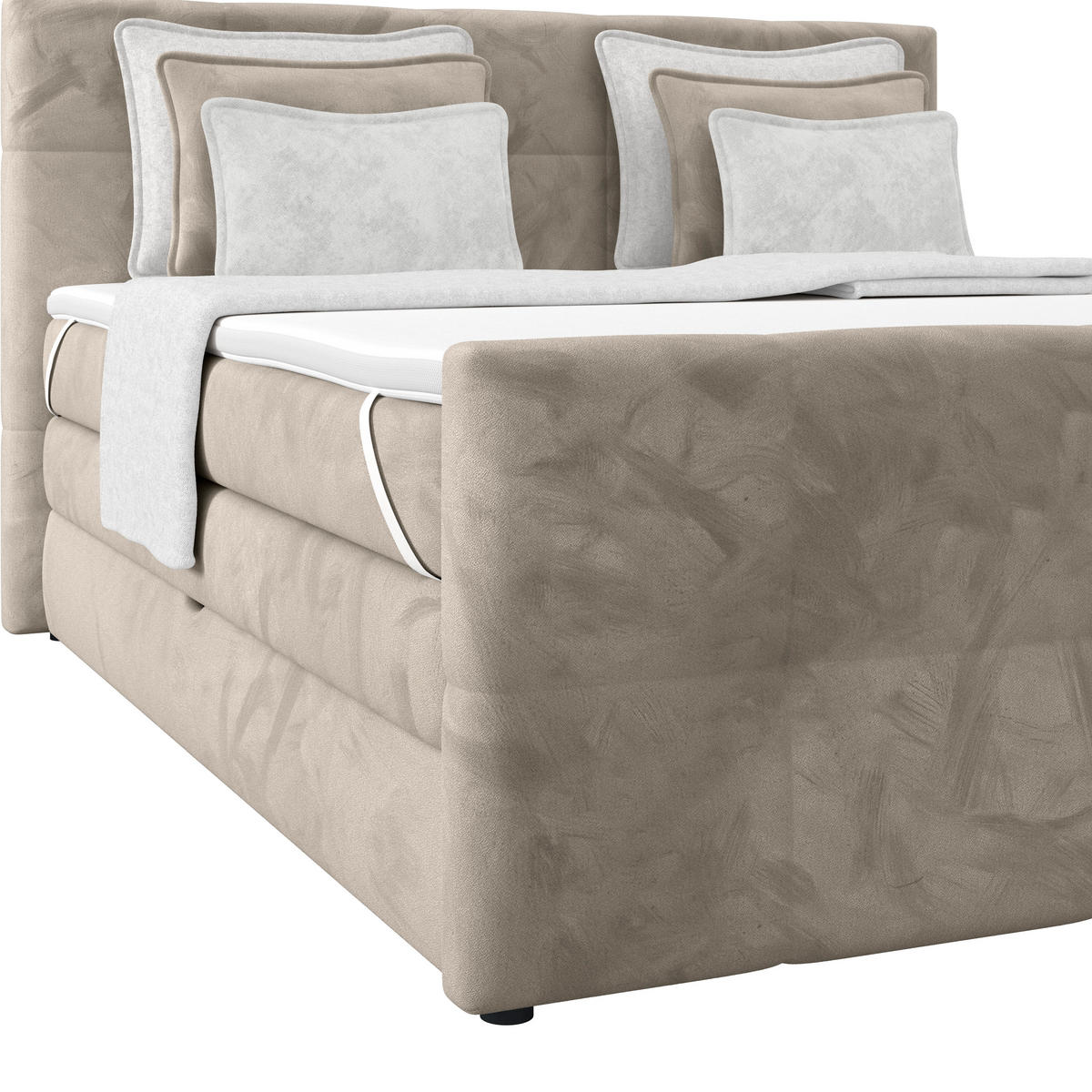 BOXSPRINGBETT 180/200 cm,  in Taupe, gepolstertes Kopfteil, Bettkasten, Topper, Matratzen, H4 + H4 = sehr fest  - Taupe, KONVENTIONELL, Holz/Holzwerkstoff (180/200cm) - Luca Bessoni