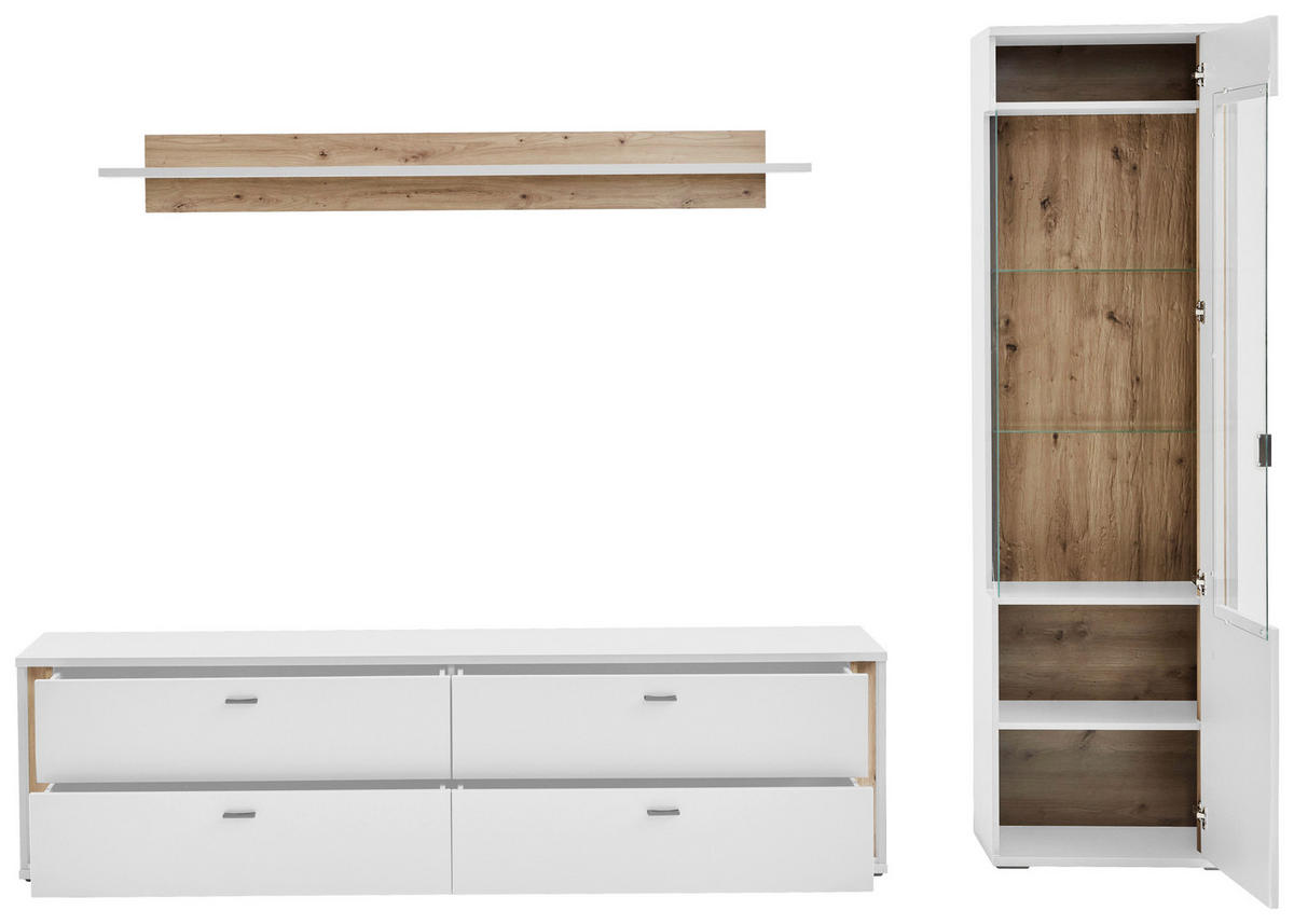 WOHNWAND  in Weiß, Eiche Artisan  275/207,5/44,2 cm  - Dunkelgrau/Weiß, Design, Glas/Holzwerkstoff (275/207,5/44,2cm) - Stylife