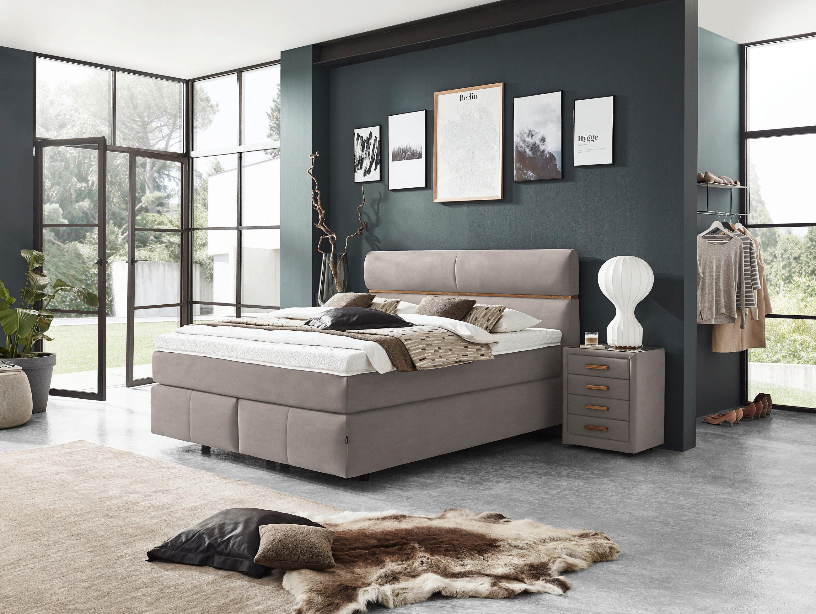 BOXSPRINGBETT 180/200 cm  in Eichefarben, Graubraun  - Eichefarben/Graubraun, Konventionell, Holz/Kunststoff (180/200cm) - Dieter Knoll