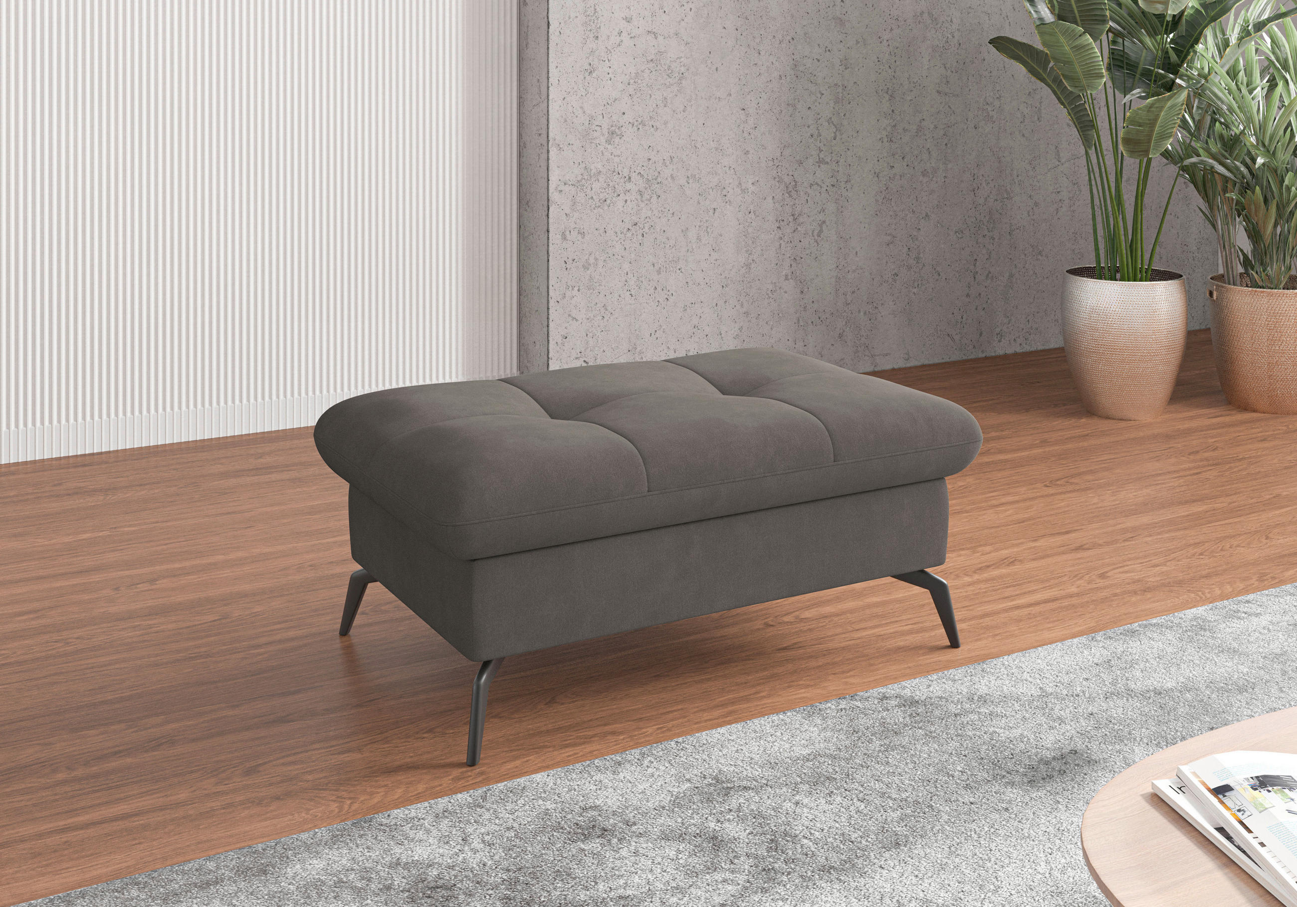HOCKER in Textil Graphitfarben  - Schwarz/Graphitfarben, KONVENTIONELL, Textil/Metall (102/47/69cm) - Sit & More