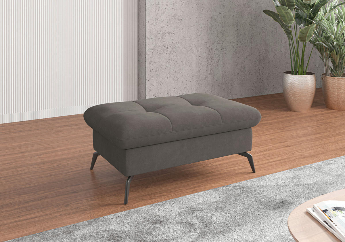 HOCKERTextil Graphitfarben  - Schwarz/Graphitfarben, Konventionell, Textil/Metall (102/47/69cm) - Sit & More