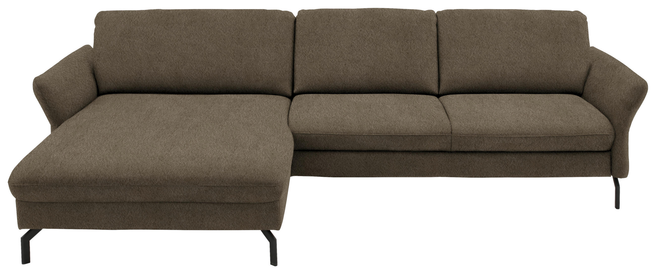 ECKSOFA in Velours Graubraun  179/306 cm  - Graubraun/Schwarz, Design, Textil/Metall (179/306cm) - Beldomo System
