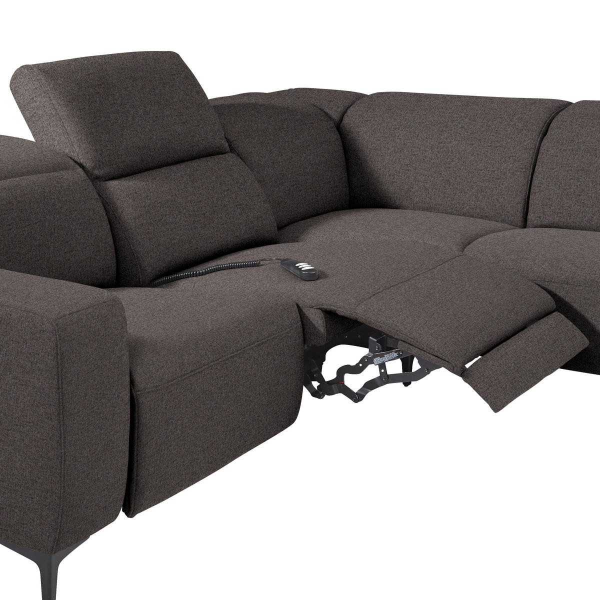 ECKSOFA Dunkelbraun Flachgewebe  - Dunkelbraun/Schwarz, Design, Textil/Metall (290/238cm) - Pure Home Lifestyle