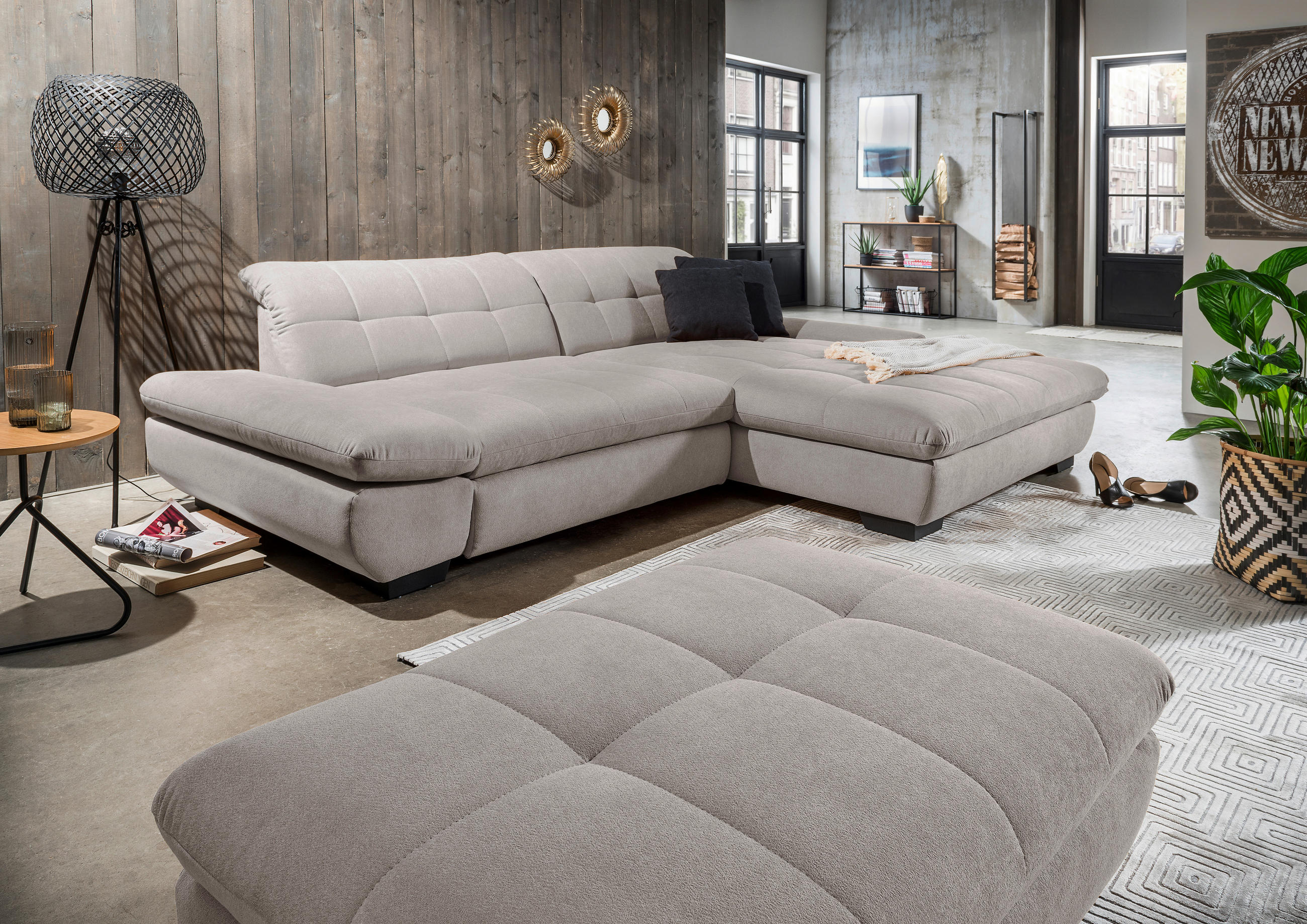 ECKSOFA in Mikrofaser Hellgrau  - Hellgrau/Schwarz, Design, Textil/Metall (290/198cm) - Xora