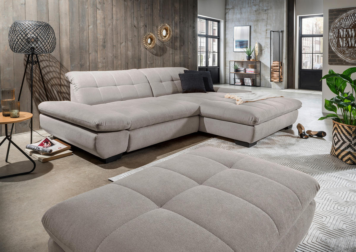 ECKSOFA in Mikrofaser Hellgrau  - Hellgrau/Schwarz, Design, Textil/Metall (290/198cm) - Xora