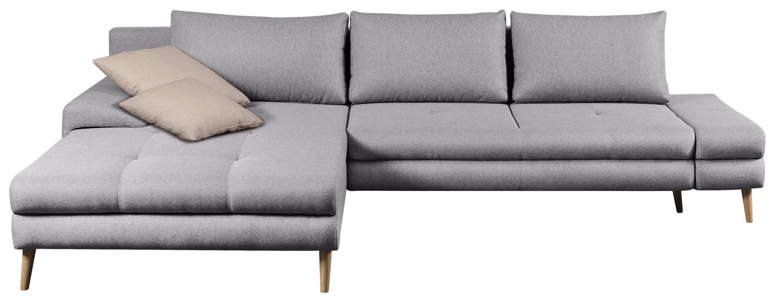 ECKSOFA Silberfarben Webstoff  - Beige/Silberfarben, Trend, Holz/Textil (313/215cm) - MID.YOU