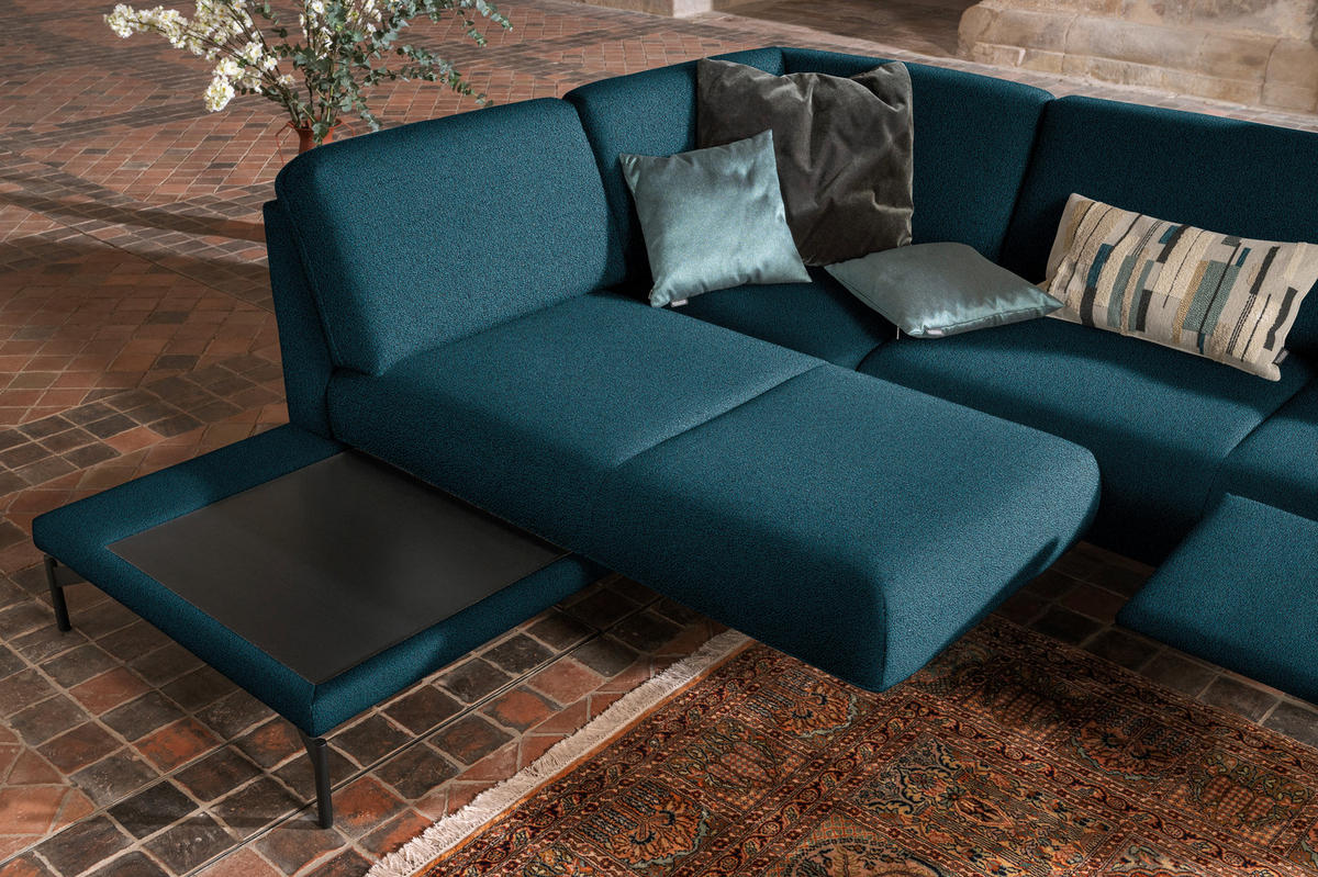 ECKSOFA in Flachgewebe, Struktur Petrol  230/254 cm  - Anthrazit/Petrol, Design, Textil/Metall (230/254cm) - Johann Jakob