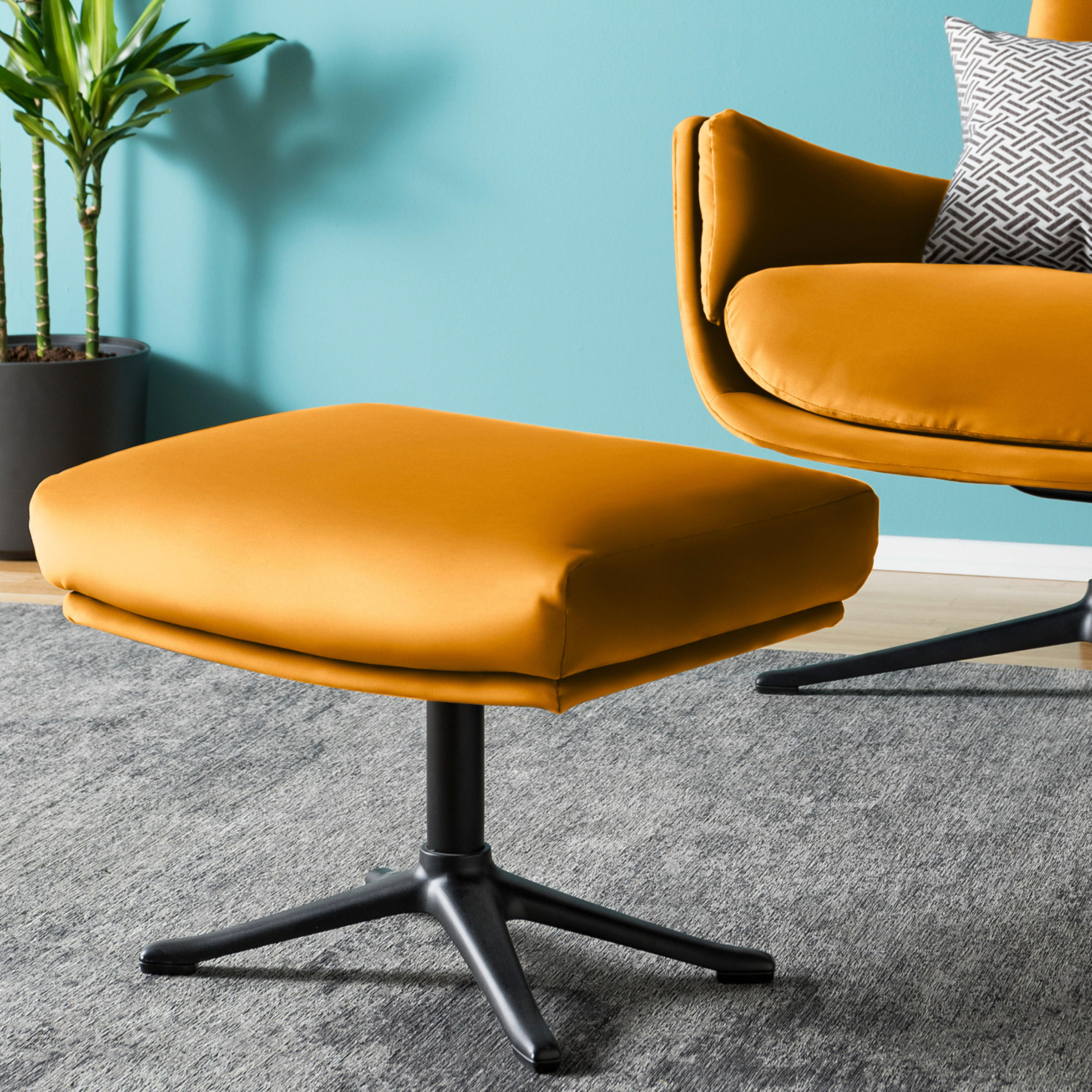 HOCKER in Textil Currygelb  - Currygelb/Schwarz, Design, Textil/Metall (51/37/41cm) - home24