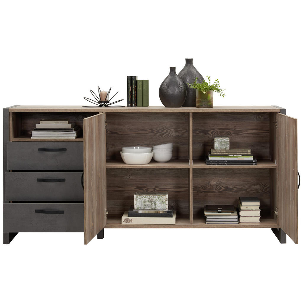 Thumbnail - Carryhome Sideboard, Kiefer, Dunkelgrau, Kunststoff, Betonoptik, 2 Fächer, 3 Schubladen, 189.5x93.4x43.1 cm, Beimöbel er...